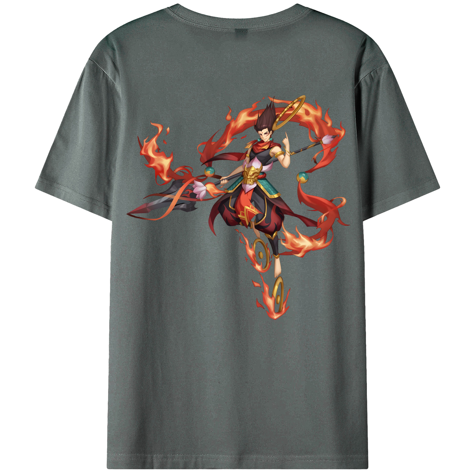 （画像用） Ne Zha 2 ナタ 魔童の大暴れ 綿100％ メンズ半袖Tシャツ（バックプリント） 通気性